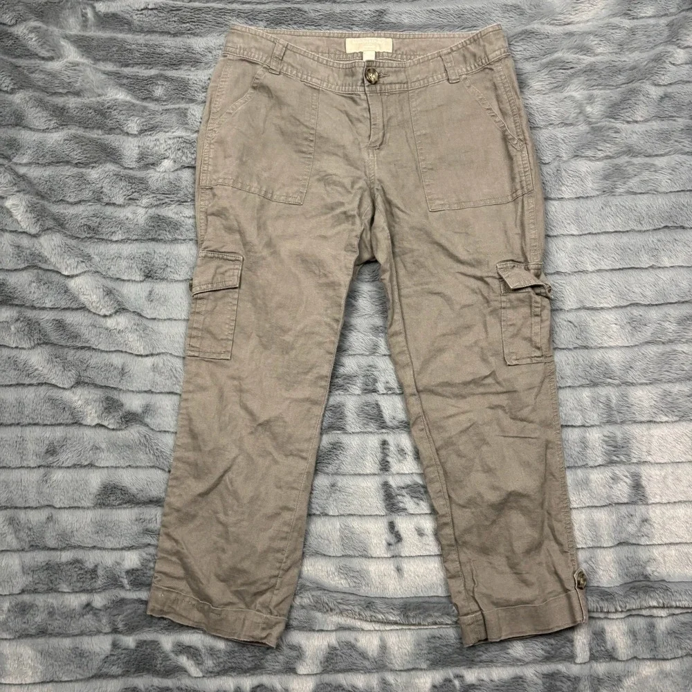 Banana Republic Martin Fit Cargo Pants Womens 0P Gray Linen Blend Crop Utility